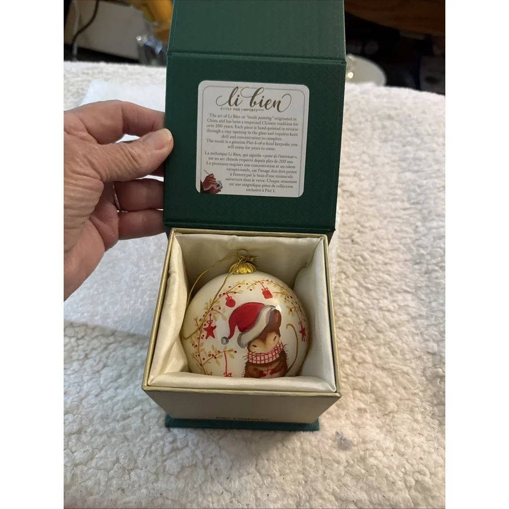 Pier 1 Imports 2018 Li Bien Christmas Ornament Mouse in Santa Hat Hand Painted